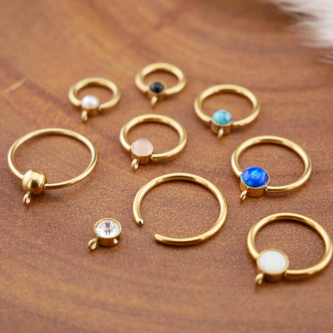 BCR Piercing-Ring Gold Schmuckstein und DIY-Öse 1,2mm 16g - 1L/13