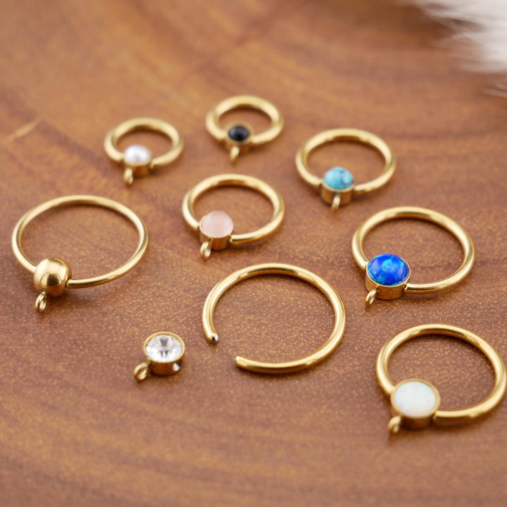 BCR Piercing-Ring Gold Schmuckstein und DIY-Öse 1,2mm 16g - 1L/13