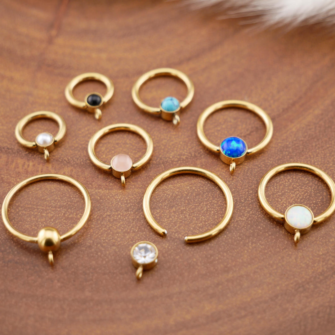 BCR Piercing-Ring Gold Schmuckstein und DIY-Öse 1,2mm 16g - 1L/13