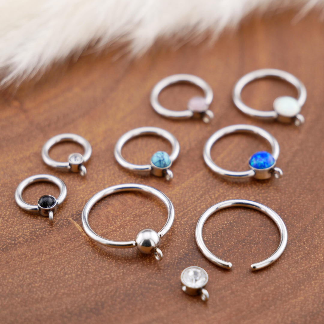 BCR Piercing-Ring Silber Schmuckstein und DIY-Öse 1,2mm 16g - 1L/14