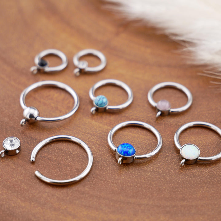 BCR Piercing-Ring Silber Schmuckstein und DIY-Öse 1,2mm 16g - 1L/14