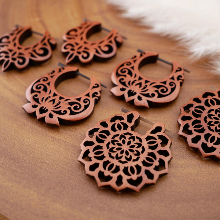 Paar Ohrringe aus Sawo Wood - O3