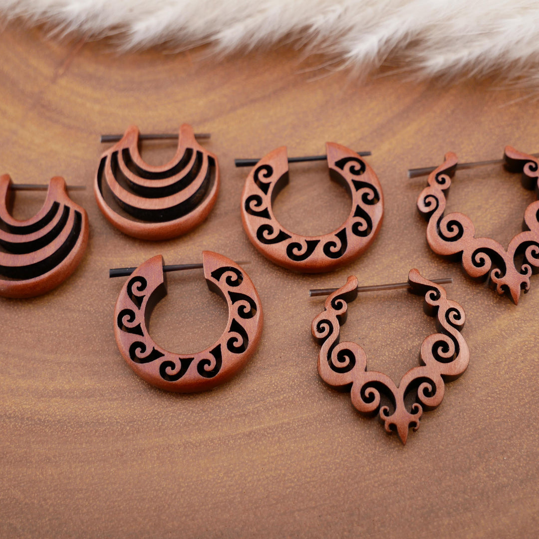 Paar Ohrringe aus Sawo Wood - O3