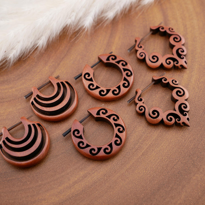 Paar Ohrringe aus Sawo Wood - O3