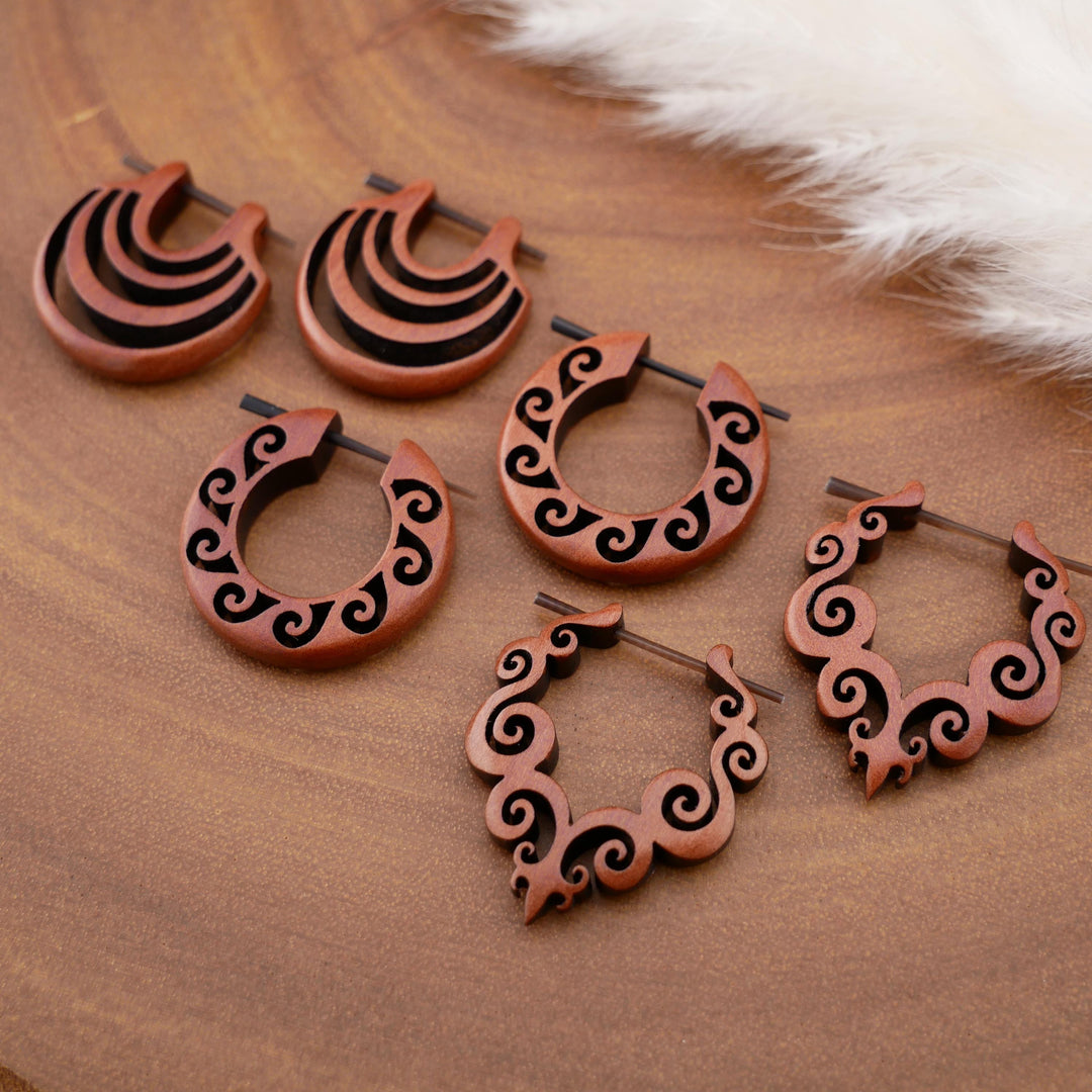 Paar Ohrringe aus Sawo Wood - O3