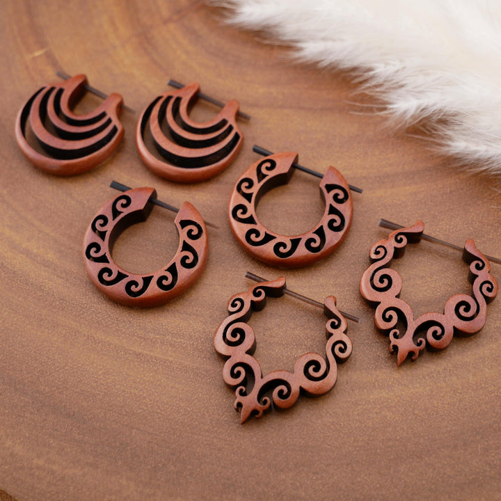 Paar Ohrringe aus Sawo Wood - O3