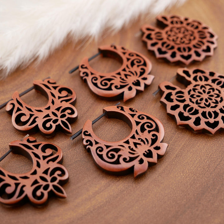 Paar Ohrringe aus Sawo Wood - O3