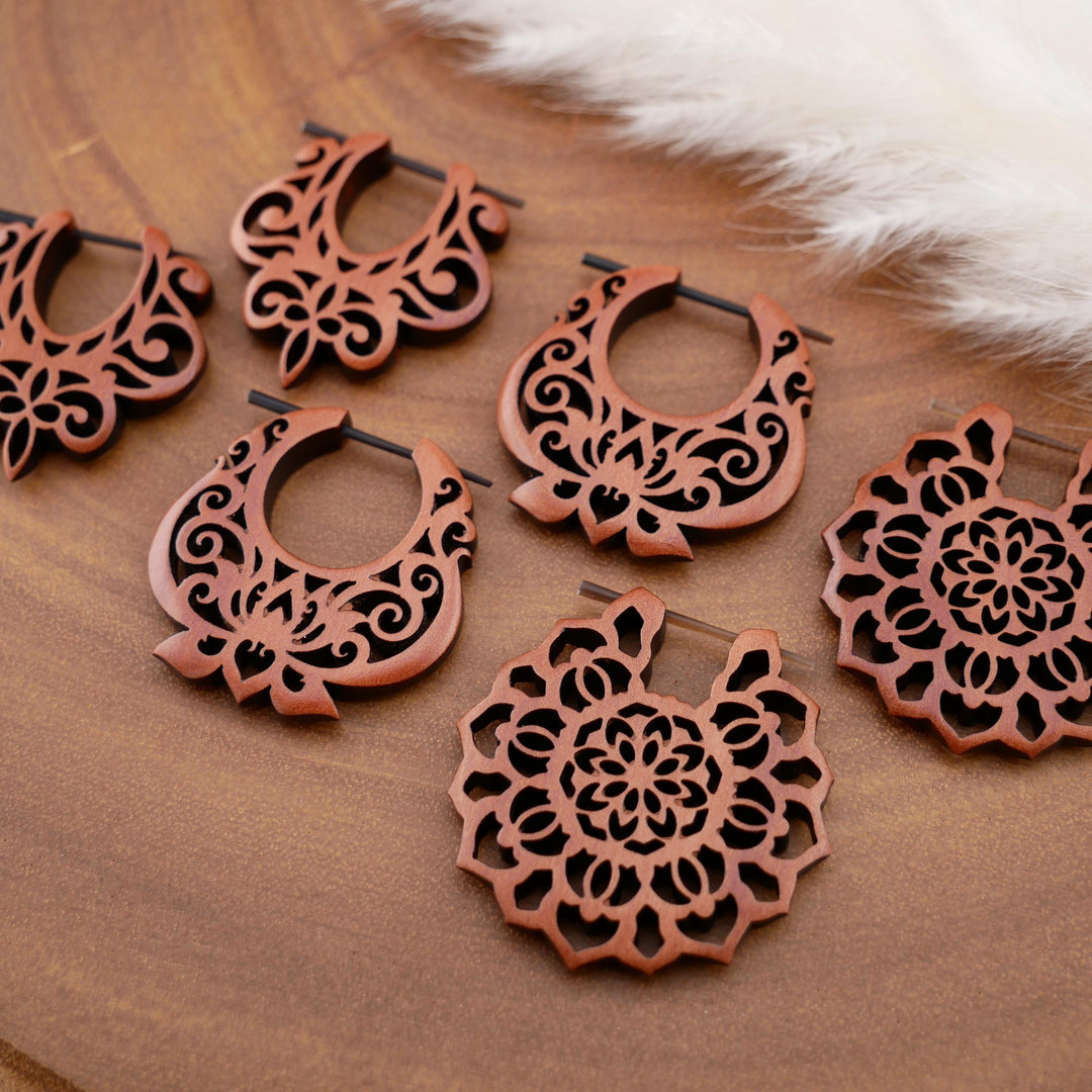 Paar Ohrringe aus Sawo Wood - O3