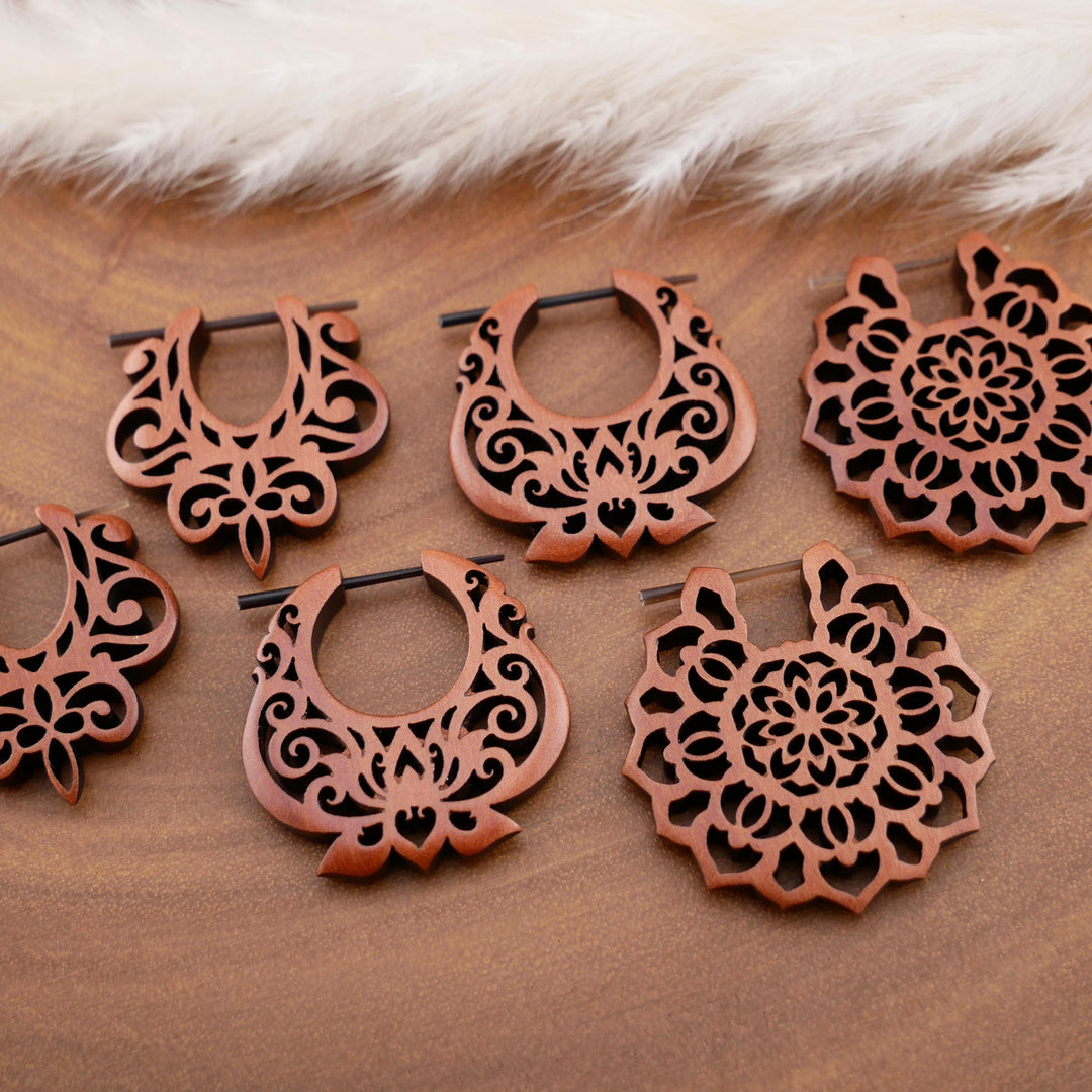 Paar Ohrringe aus Sawo Wood - O3