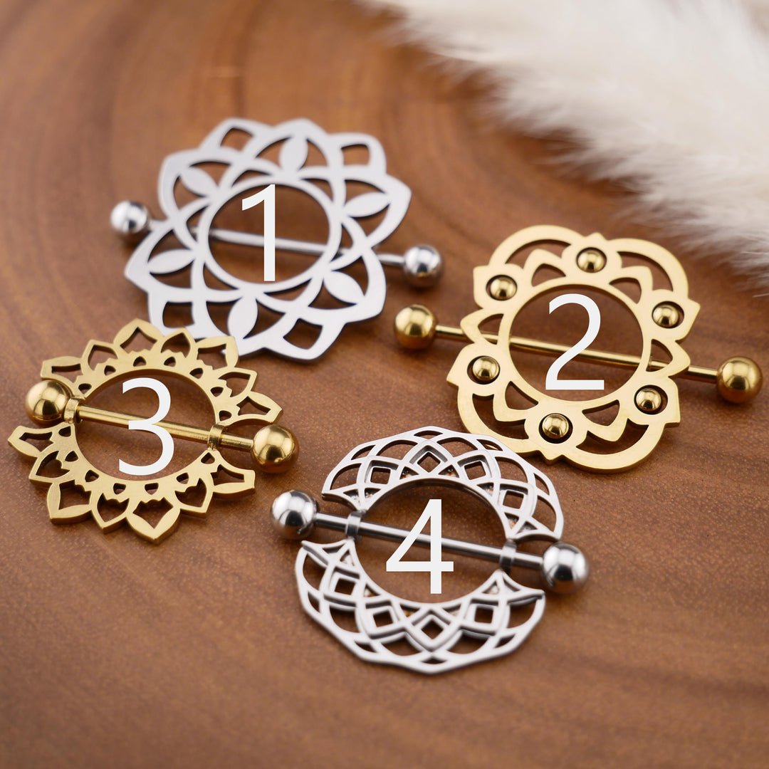 1x Nippelpiercing Gold und Silber - 1S/04